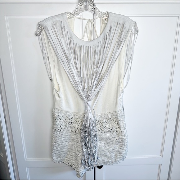 Free People Electric Crochet White Romper Boho Suede/Leather Fringe Medium - Picture 2 of 16